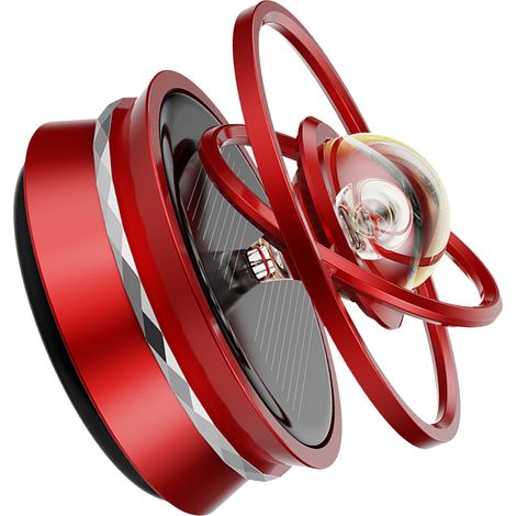 (Exclusivité Asie du Sud-Est) Diffuseur d'arômes rotatif à double anneau en cristal flottant, alimenté à l'énergie solaire, pour voiture, parfum d'ambiance rouge. (1/5)