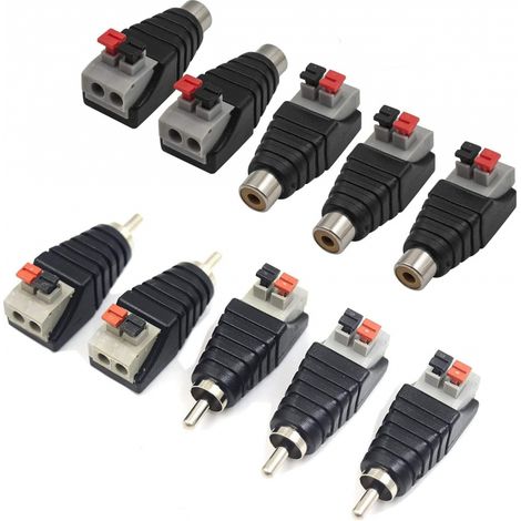 10 Stk Cinch Stecker/Buchse, Cinch zu Lautsprecher Kabeladapter Subwoofer Lautsprecher Phono Cinch Stecker/Buchse zu AV 2 Schraubklemme Video Audio Federpresse Typ Balun für CCTV (1/5)