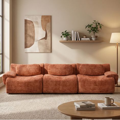 3-Sitzer-Sofa 288x101x69 cm aus orangefarbenem Chenille, Wellen-Design – MEUBLIV (1/5)