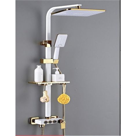Ensemble de douche mitigeur thermostatique intelli Système de douche thermostatique salle de bain LED ensemble de douche numérique intelligent montage mural robinets de bain à tête carrée mitigeur cha (1/5)