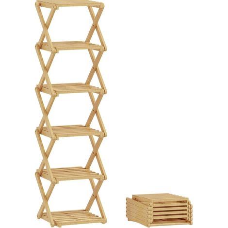 Zapatero plegable de bambú de 6 niveles 30 x 29 x 108 cm natural (1/5)