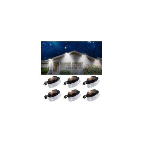 Lot de 6 lampes solaires pour gouttière à 9 LED, étanches IP65 pour jardin, clôture, patio et trottoir extérieur