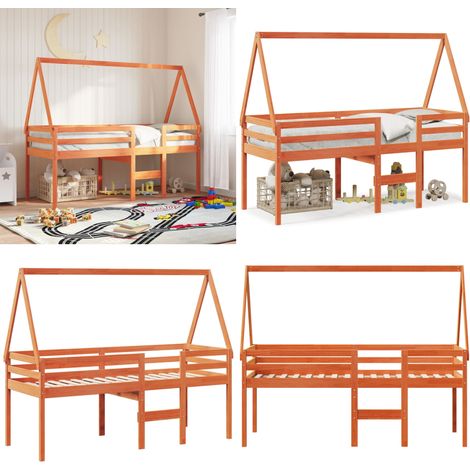 Hochbett mit Dach Wachsbraun 90x200 cm Massivholz Kiefer - Kinderbett - Hochbett - Holzbett - Kiefernholzbett - Jugendzimmer - Home & Living (1/5)