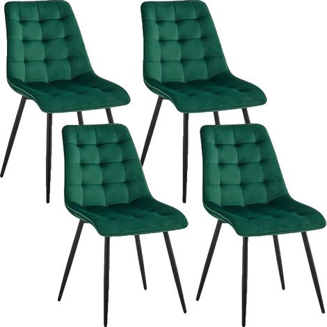 Sedie da pranzo, tessuto in velluto, gambe in metallo, verde (1/2)