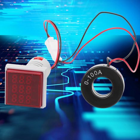 Quadratische Digitalanzeige für Wechselspannung, Stromstärke und Frequenz (3-in-1-Signalanzeige, rote Kontrollleuchte) (1/5)