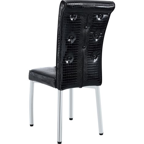 Lot de 4 chaises de salle à manger rétro rembourrées à motif peau d’alligator, avec design de boucle cristal et aspect cuir synthétique, une touche d’élégance et de mystère à l’espace repas, pieds en (1/5)