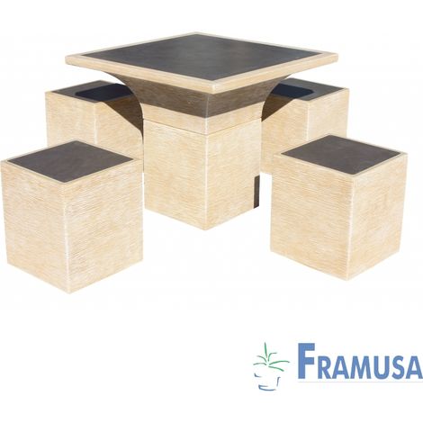 CONJUNTO COMEDOR PIEDRA CUADRADO JARDIN CHOCOFLAN CAMEL