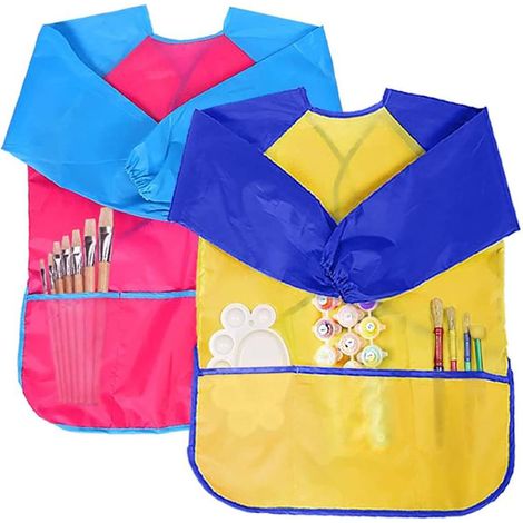 Tablier Enfant - Tablier Peinture Enfant Imperméable Polyester - Pour Activités Artistiques Cuisine Et Loisirs Créatifs - Taille Unique 2 À 6 Ans - Lot De 2 (1/5)