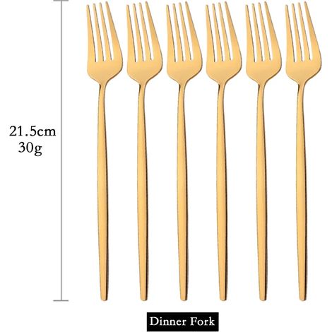 (Or, 6 pièces) Fourchettes de table en acier inoxydable, couverts de cuisine
