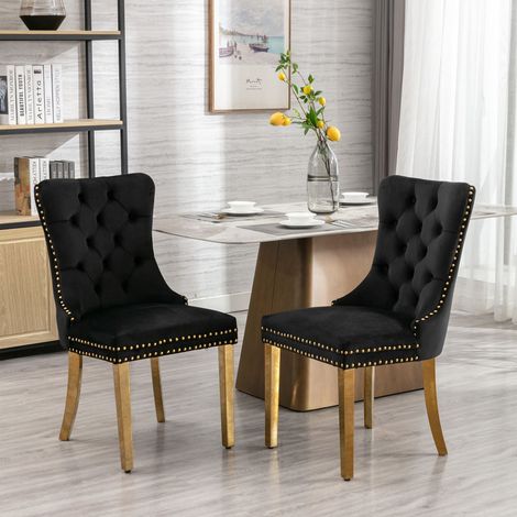 Chaises de salle à manger velours capitonné, lot de 2, pieds acier inoxydable doré, clous décoratifs, design moderne haut de gamme. (1/5)
