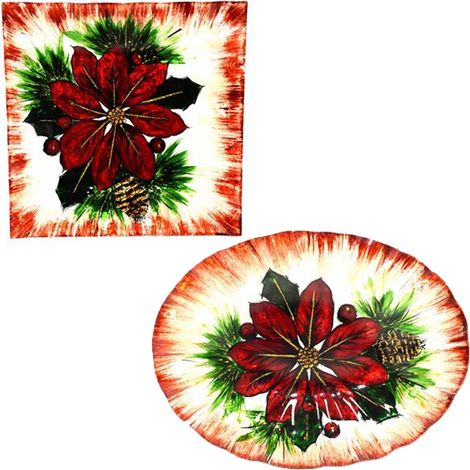 Piatto centro tavola set da 2 decorazioni stella di natale addobbi natalizi da casa ottima idea regalo per le festivita' (1/5)
