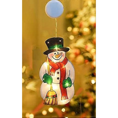 Guirlande lumineuse de Noël bonhomme de neige - Guirlande lumineuse à piles avec ventouses pour décoration de fenêtre - Décoration de Noël LED pour intérieur et extérieur (1/5)