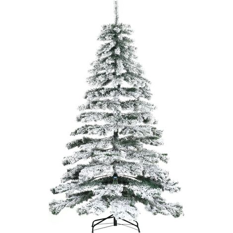 Sapin enneigé 225 cm vert et blanc avec 1083 branches et support en métal pour salon, décoration intérieure design sobre pour fêtes pratique et majestueux