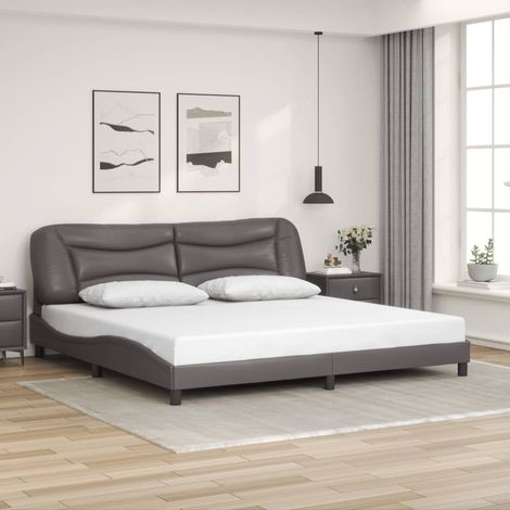 Estructura de cama sin colchón Hvar cuero sintético gris 200x200 cm vidaXL (1/5)