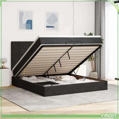 Cadre de lit ottoman avec matelas - 3313495 - Noir velours - 200x200 cm - Rangement hydraulique (1/5)