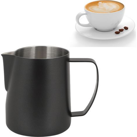 Mug à latte art en acier inoxydable 304 épais avec bec verseur en relief, 700 ml, noir (1/5)