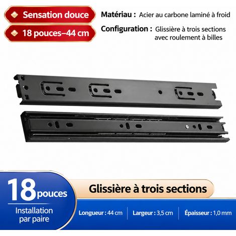 Glissières de tiroir latérales 35 mm standard 18 pouces 440 mm acier 35 18 440mm 900 g – Livraison gratuite