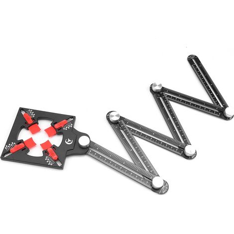Règle de mesure multi-angle en alliage d'aluminium, noir, pliante 6 faces, localisateur de poinçon avec trou de positionnement réglable Ø 25-55 mm, pour brique et bois (1/5)