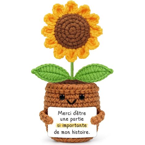 Tournesol Tressé - 1 Unité - Fil De Coton - Message En Français - Cadeau Pour Enseignant Et Ami - 17x10,5x5 Cm (1/5)