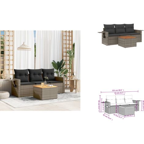 The Living Store 4-tlg. Garten-Sofagarnitur mit Kissen Grau Poly Rattan - Gartentisch (1/3)