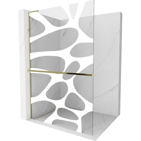 Mexen Kioto+ L Duschwand mit Walk-in Regal 120 x 200 cm, Weißes Muster, Gold - 800-120-123-50-97