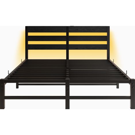 Cama doble 140 x 200 cm de metal negro con LED RGB, 2 puertos USB y almacenaje bajo la cama (1/5)