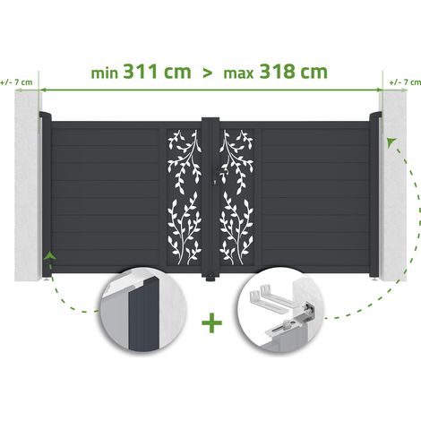 FOLYA verstellbares Schwingtor, 3 m breit, 140 cm hoch, graues Aluminium, grau