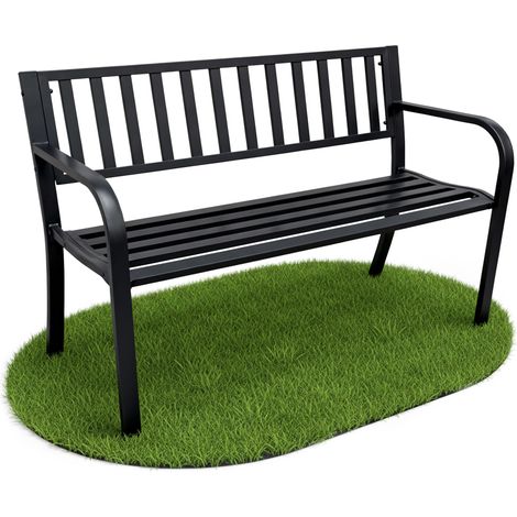Gartenbank LINEA Schwarz mit Stahlfüßen und Stahl-Rückenlehne Breite 119 cm (1/5)