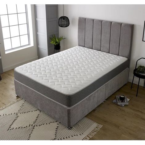 4FT6 Double Plush Ardoch Bed Set: 20" Headboard, 10" Memory Foam Coil Mattress, 2 Drawers