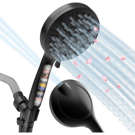 Filter shower head, 15-level handheld shower head, suitable for hard water, removes chlorine and other substances, black (1/4)