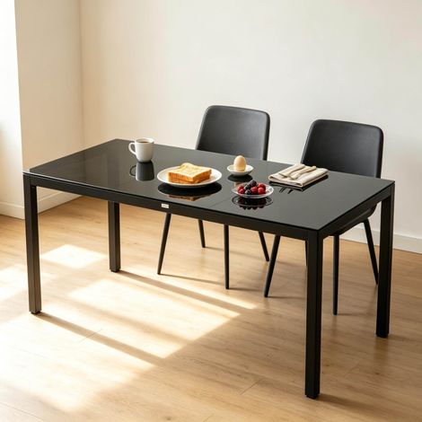 Mesa de jardín rectangular 180 x 80 x 72 cm de aluminio y vidrio templado negro DESVIAE (1/5)