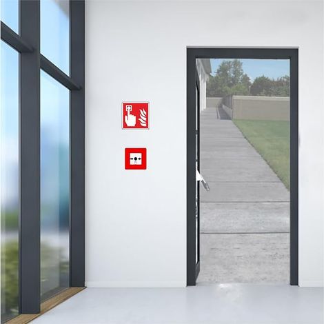 autocollants bouton d'alarme incendie pour intérieur extérieur 14,5 x 14,5 cm (1/2)