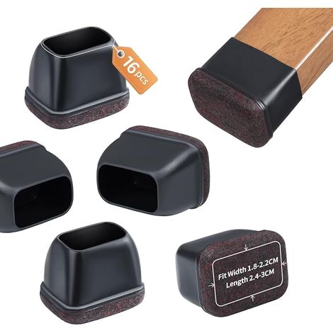 Protection Pied de Chaise, Protection Rectangulaires en Feutre pour Pieds de Chaise, Tampon Chaise Silicone Noir avec Marron Patins en Feutre pour Les Sols en Bois Dur (1/5)