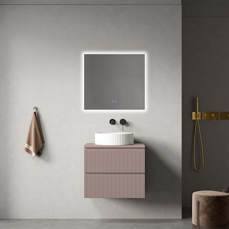 Mobile bagno sospeso cannettato 60 cm Rosa Retrò per Lavabo d'appoggio Specchio Quadro Retroilluminato - Fiji Paint Top Canneté (1/4)