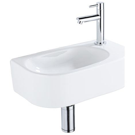 QeramiQ Fuente Ensemble de lavabo - 40x21.5x12cm - droit - lisse - demi-rond - 1 trou de robinet - céramique - robinet de lavabo chromé - bouchon de