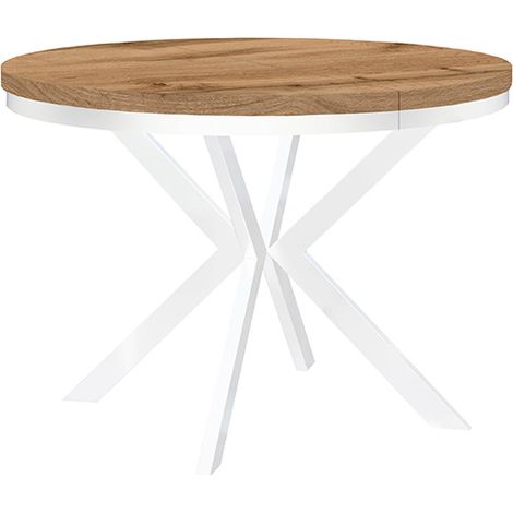 Table de salle à manger ronde extensible ENDIK avec cerclage métallique, diamètre : 100 / 200 cm, couleur :wotan / blanc (1/3)