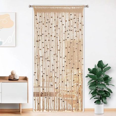 Rideau de porte tissé - Rideau anti-mouches - Rideau anti-mouches - Style bohème - Décoration intérieure - Convient aux portes - 90 x 200 cm - Polyester-coton - Kaki (1/5)