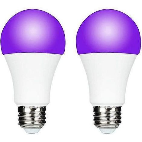 Packung mit 2 violetten 9W UV-LED-Lampen mit E27-Sockel für stimmungsvolle Beleuchtung. (1/5)