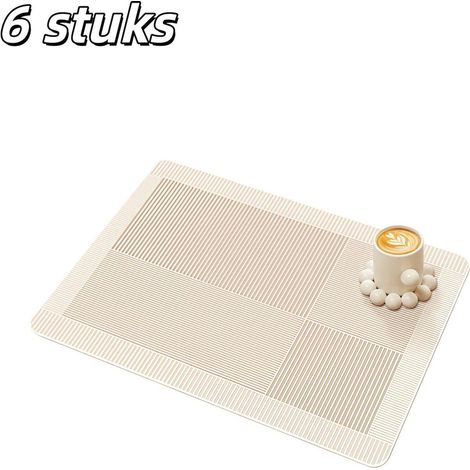 Lot de 6 sets de table - Imperméables et résistants à l'huile - Matière aspect cuir - Résistants à la chaleur - Style occidental - Idéaux pour les tables de restaurant et de réception - Motif rayé - J (1/4)