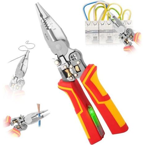 Pince a Denuder Automatique, 9 en 1 Multifonction Pince à Dénudeur Electricien, Outils Coupante Electricien avec Fonction de M (1/4)