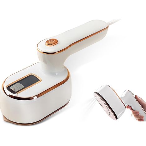 Défroisseur vapeur portable 1000 W, chauffe rapide en 20 secondes, idéal pour les voyages. Fonction repassage à sec et humide. Mini défroisseur pliable blanc. (1/5)
