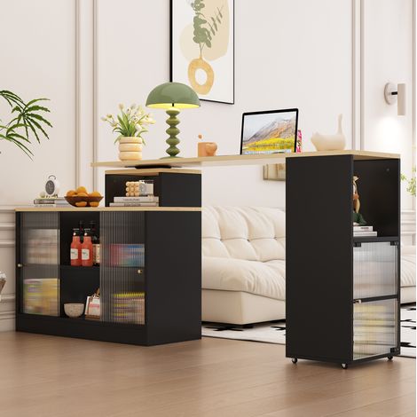 Tisch Esstisch ausziehbar mit Stauraum 360 Grad Schwarz OKMYHOME (1/5)
