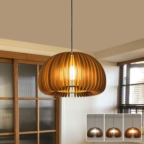 Lustre, Suspension 30 cm avec Ampoule, Petit Plafonnier Suspendu, Lumières Décoratives, 3 Températures de Couleur (noyer) (1/5)