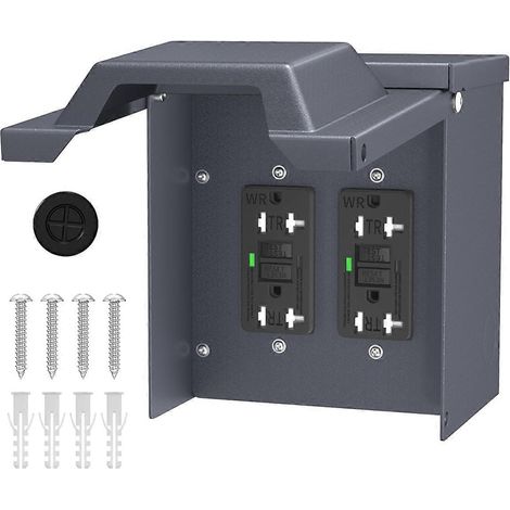 -2 Außensteckdosen mit wasserdichter Abdeckung, zwei 20 Ampere, WRTR--