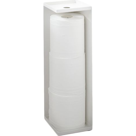 Support pour Papier Toilette Vertical, en Acier - jusqu'à 3 Rouleaux, Rangement Compact Gain de Place pour Salle de Bain, WC, hygiénique - 11,5 x 11,5 x 38,5 cm, Design Japonais, Blanc (1/5)
