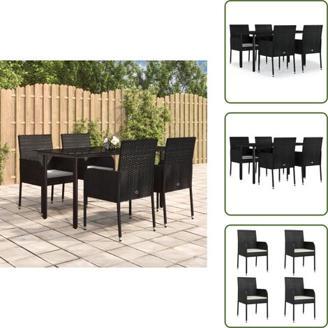 The Living Store 5-tlg. Garten-Essgruppe mit Kissen Schwarz Poly Rattan - Gartenessgruppe (1/5)