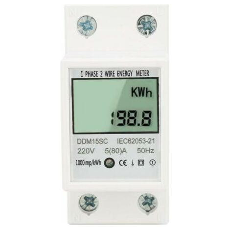 BUNTHAUS Compteur d'énergie monophasé à affichage numérique LCD 5-80A 220V 50Hz KWh compteur de consommation d'énergie DDM15SC (1/5)