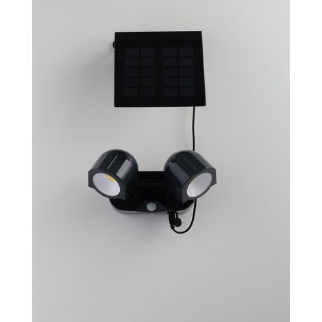 "Proiettore LED SHIVA con ricarica solare o a pile con due diffusori orientabili. sensore di movimento integrato e base easy-up" (1/4)