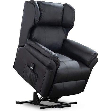 OAKFORD ELECTRIC RISE RECLINER BONDED LEATHER ARMCHAIR LOUNGE MOBILITY CHAIR BLACK