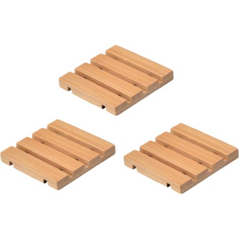 porte savon en bambou avec égouttoir porte savon carré étagère de salle de bain dimensions 7 x 7 x 1 cm couleur bois naturel lot de 3 (1/5)